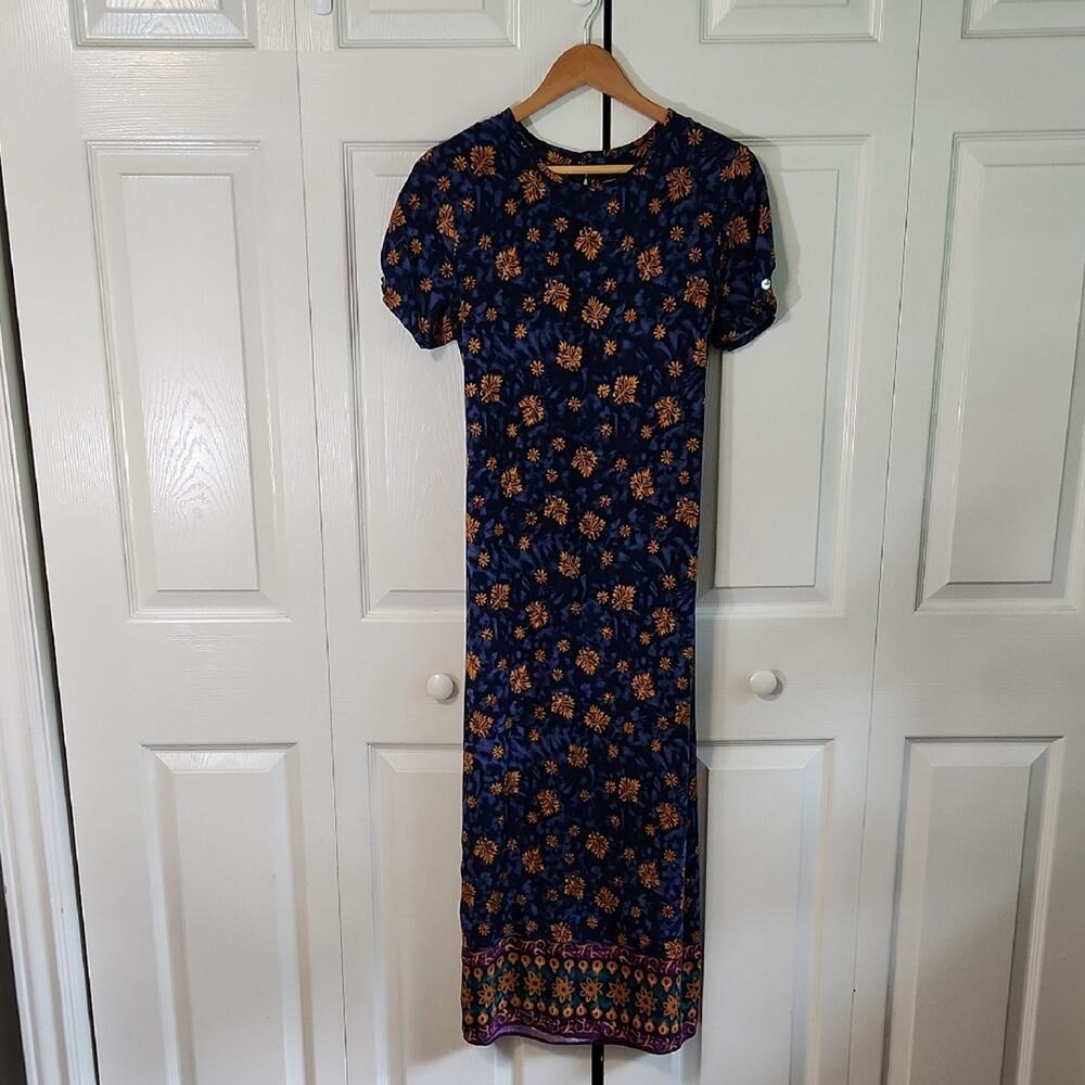 Vintage Impressions Of California Blue Floral Maxi Dress SZ Med Egyptian‎ Hippie
